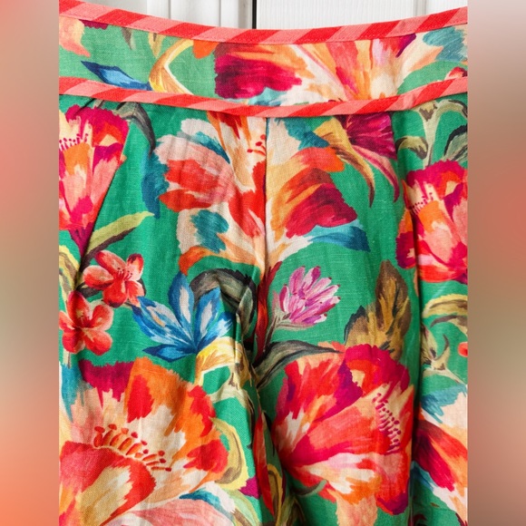 Farm Rio Tie-Front Linen Blend Floral Wide-Leg Pants - Picture 11 of 16